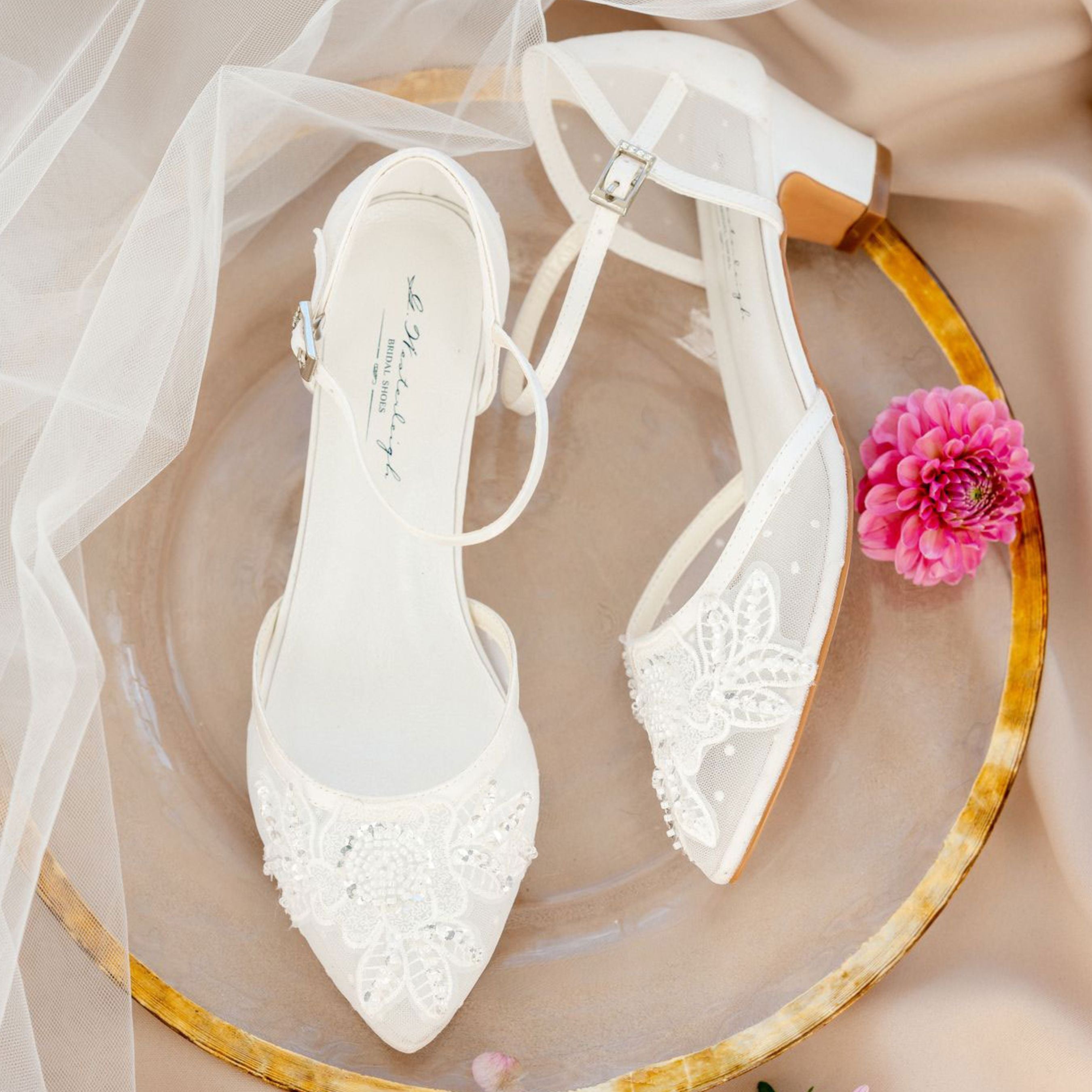 Closed toe block clearance heel wedding shoes