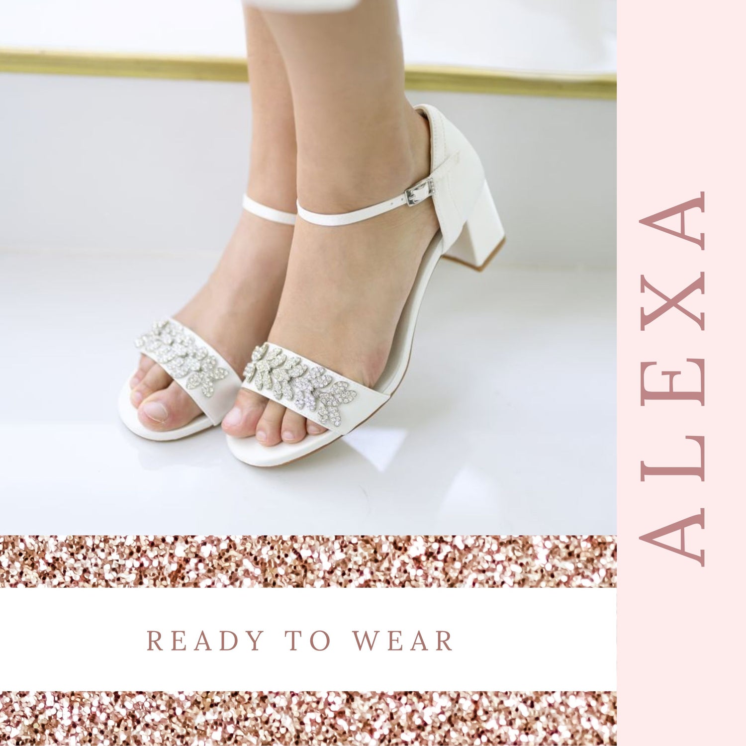 Satin Wedding Block Heel with Chassia Flower, Bridal Shoes