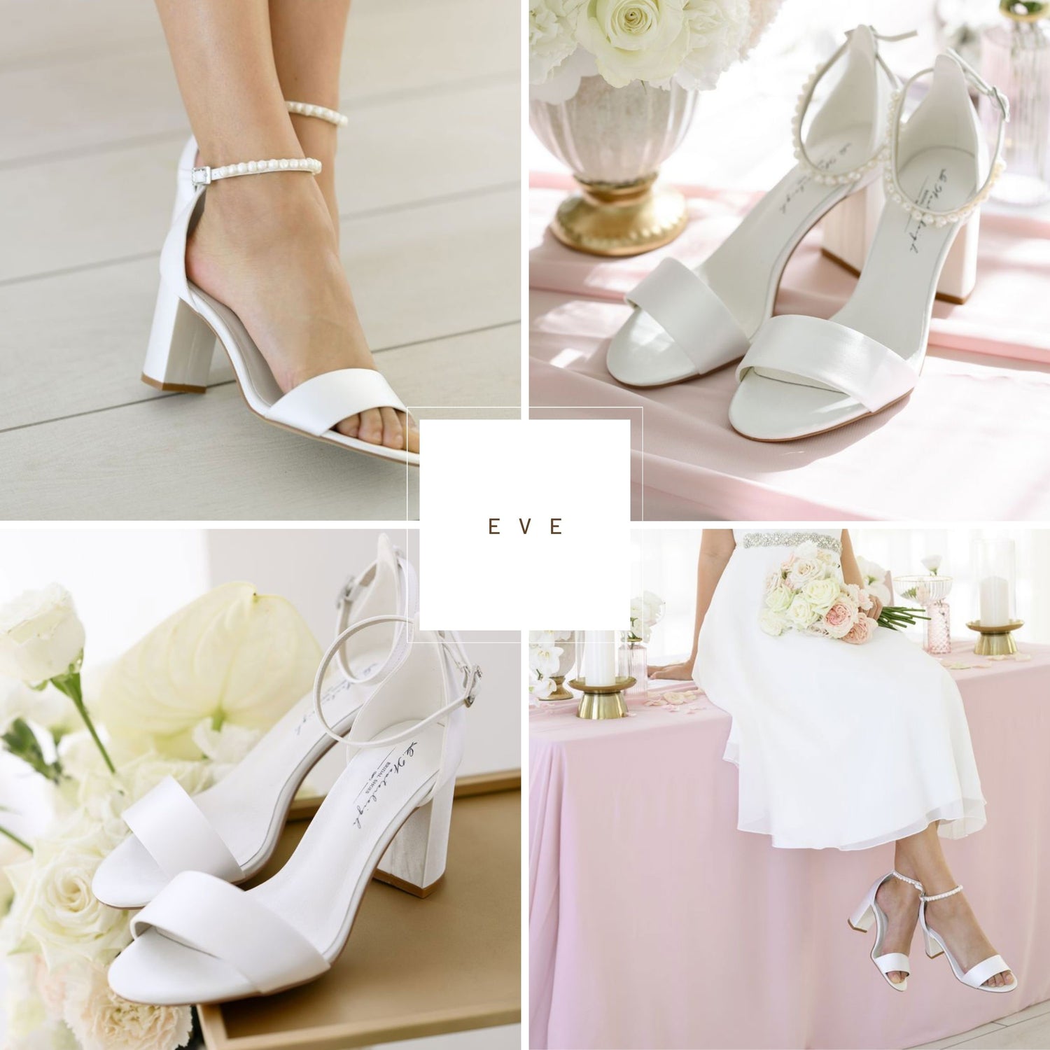 Ivory Satin Block Heel Wedding Shoe with Ankle Strap – Topknot Tiaras &  Veils