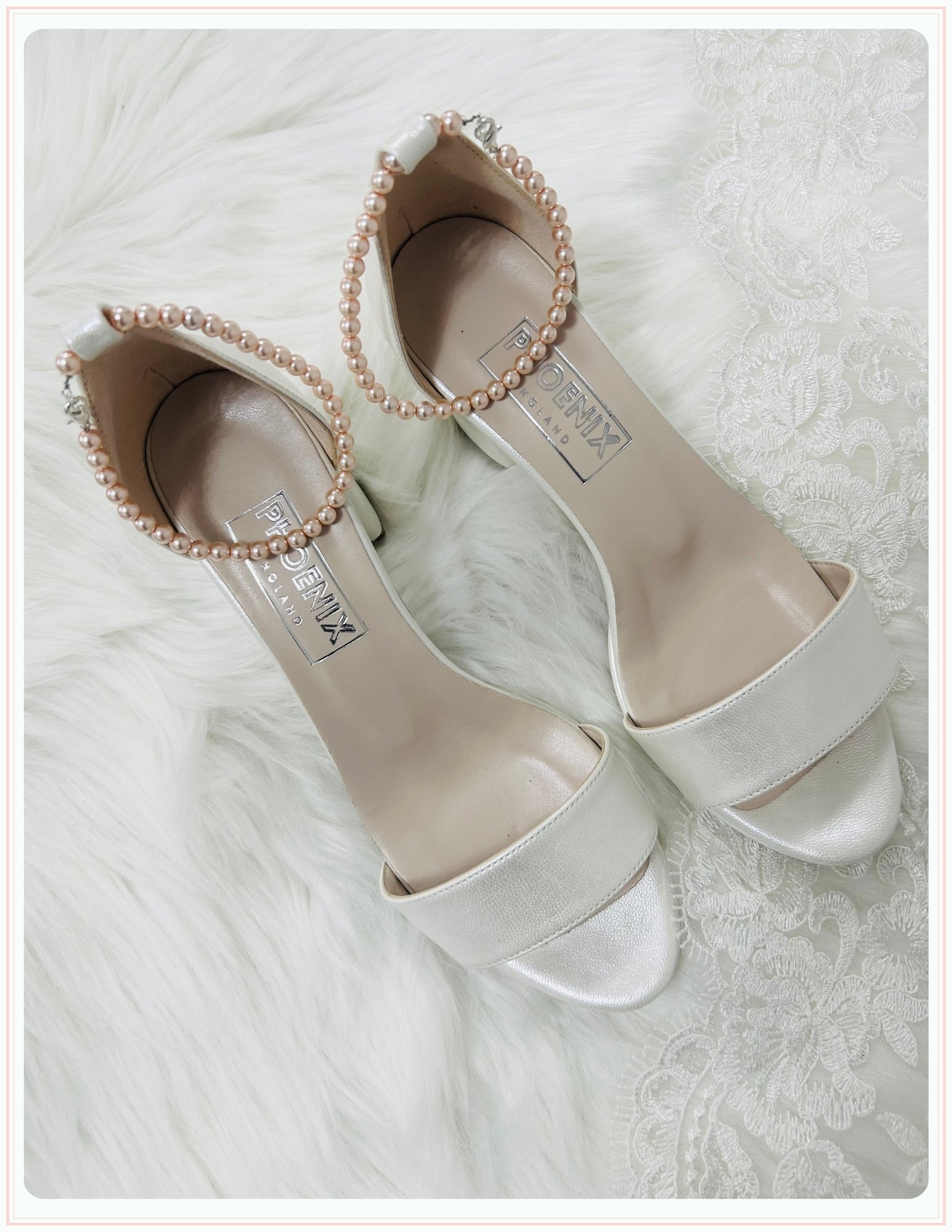 Aruna Peach Pearl Low Block Heel Bridal Shoes