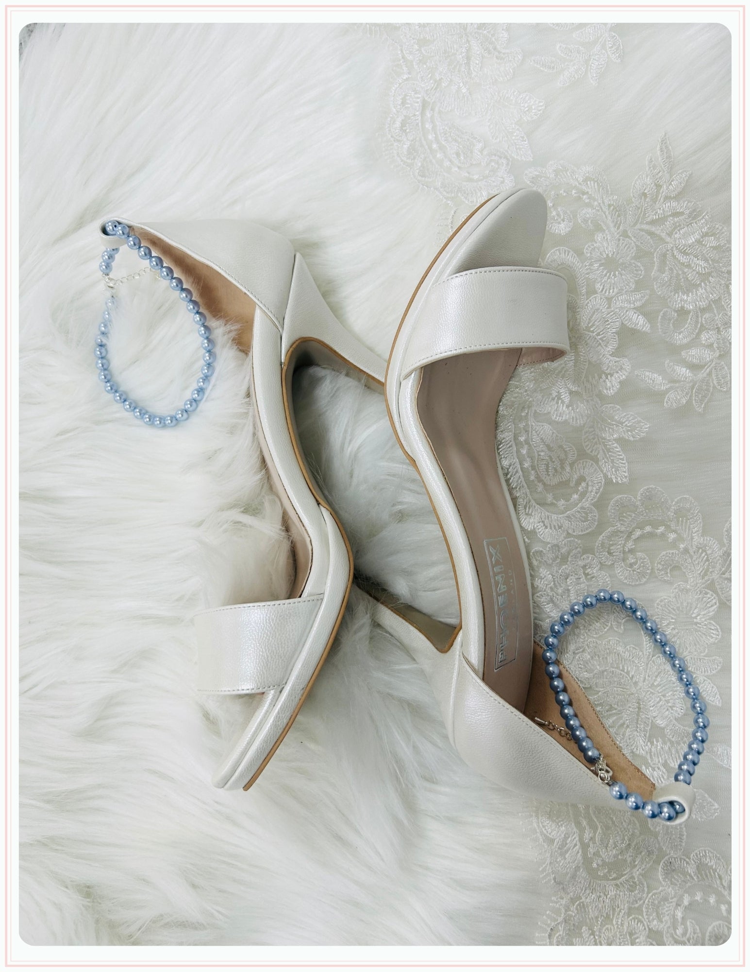 Blossom Light Blue Pearl High Heel Bridal Shoes