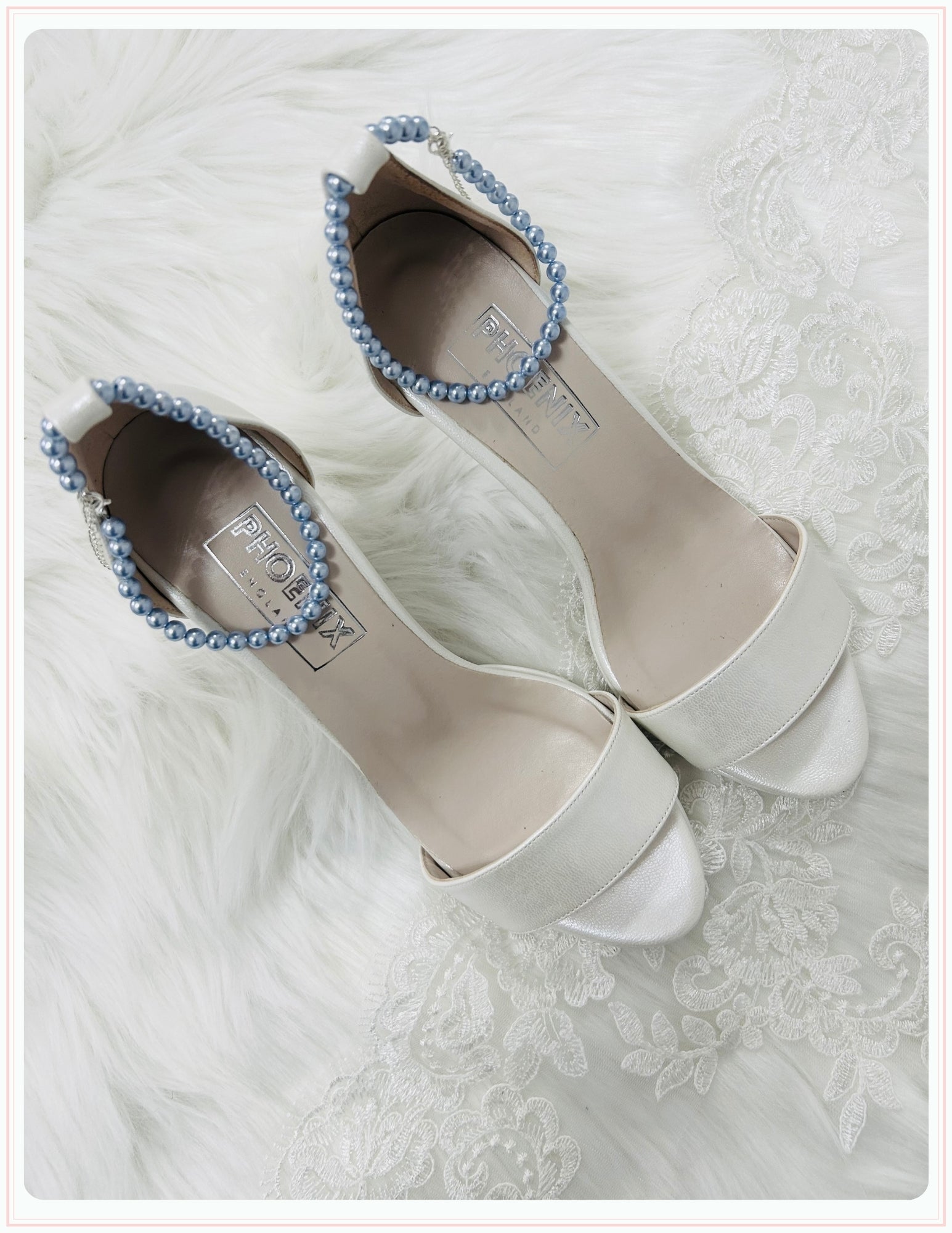 Blossom Light Blue Pearl High Heel Bridal Shoes