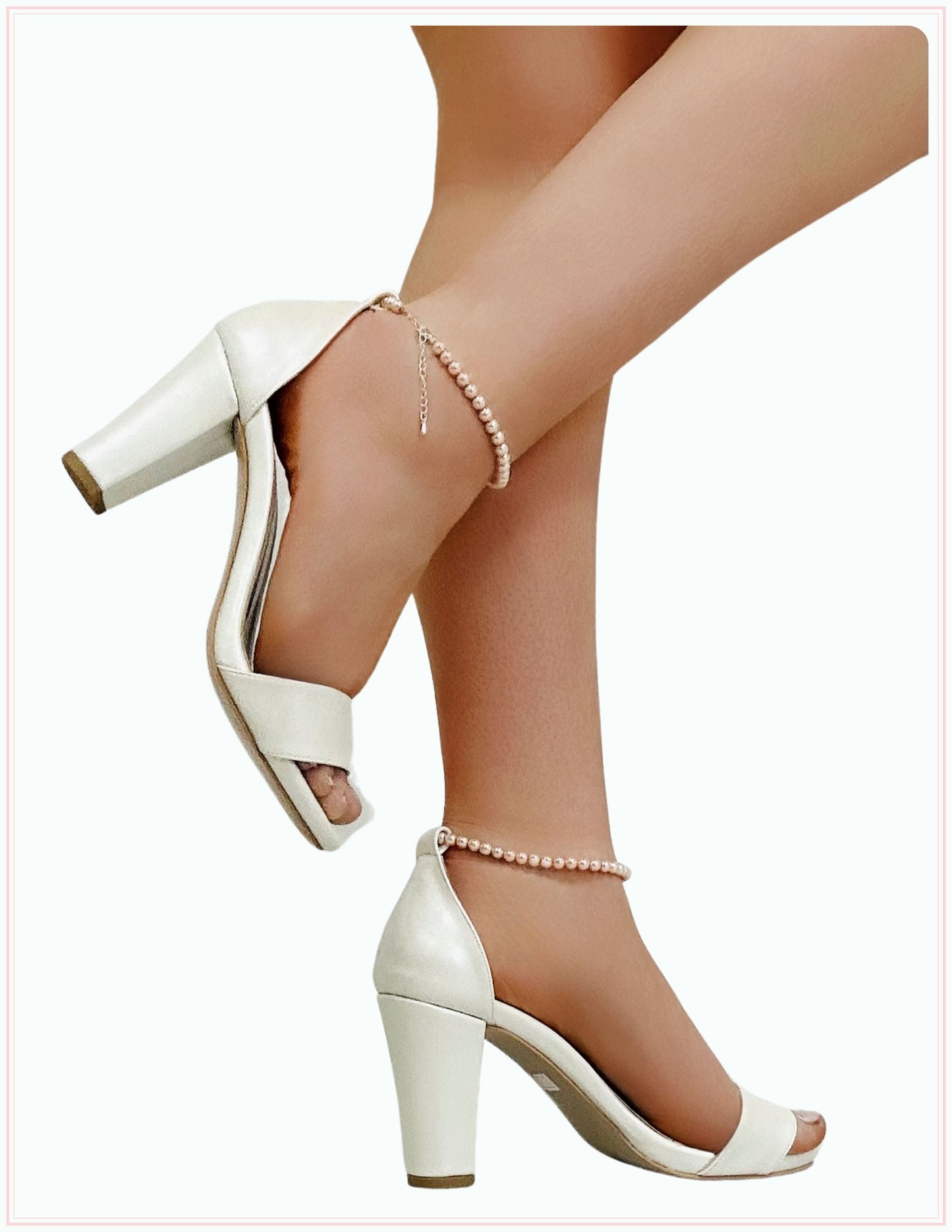 Cressida Peach Pearl Block Heel Bridal Shoes