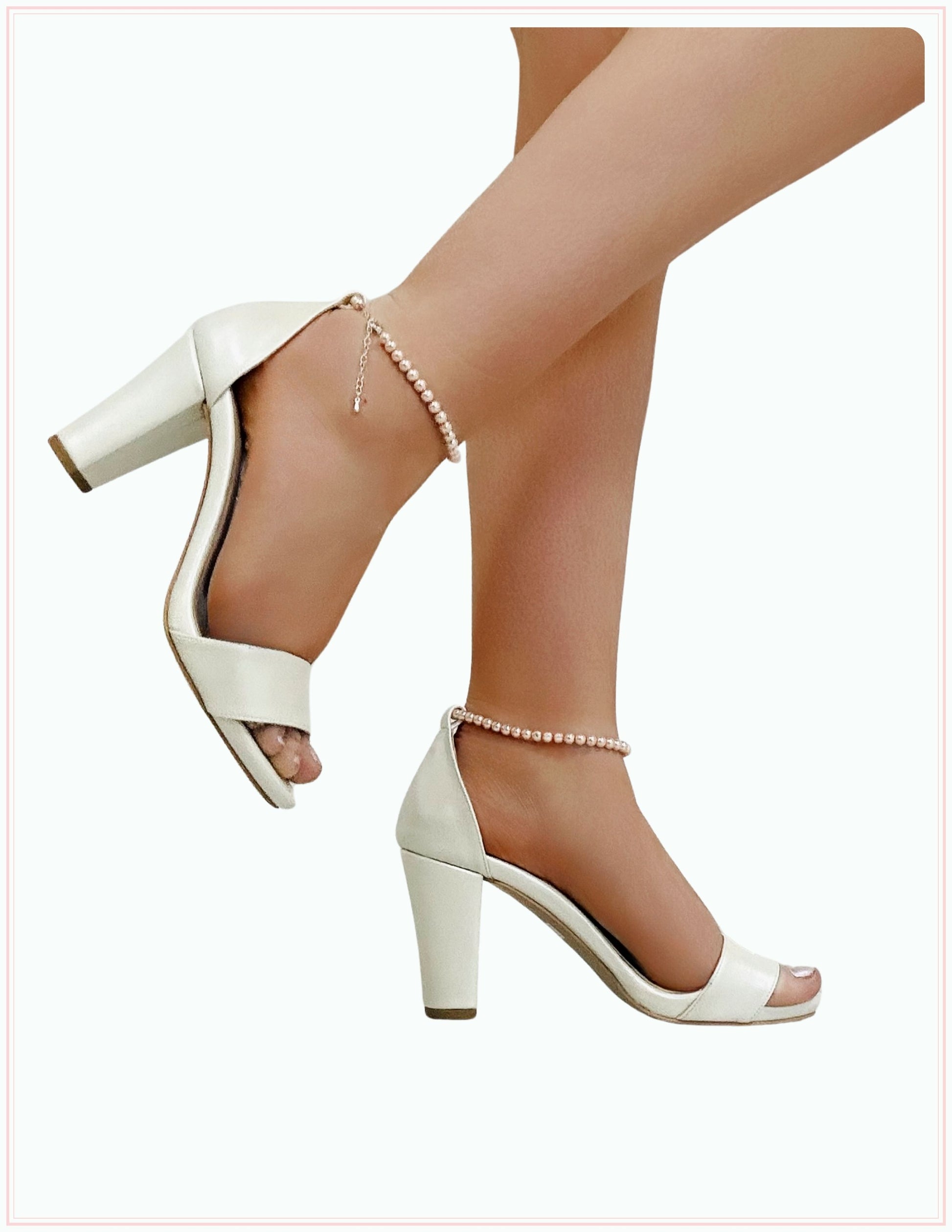 Cressida Peach Pearl Block Heel Bridal Shoes