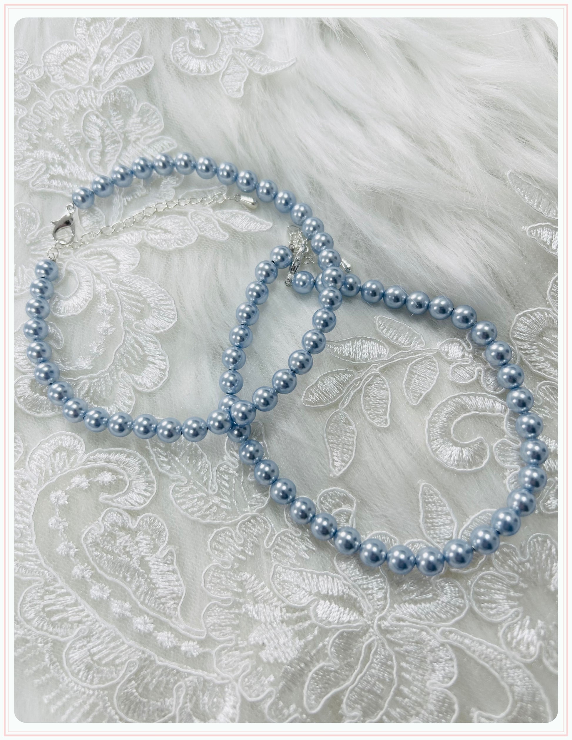 Light Blue Pearl Bridal Shoe Straps