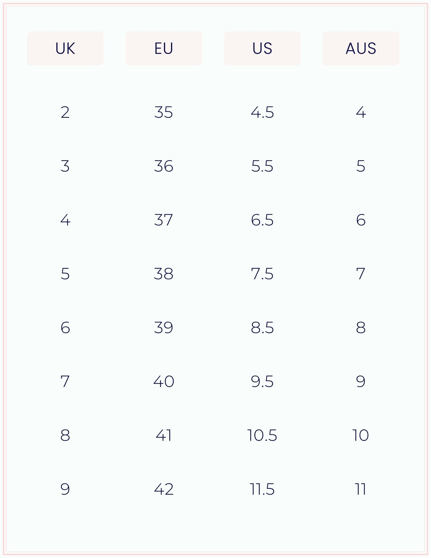 Phoenix England Size Chart